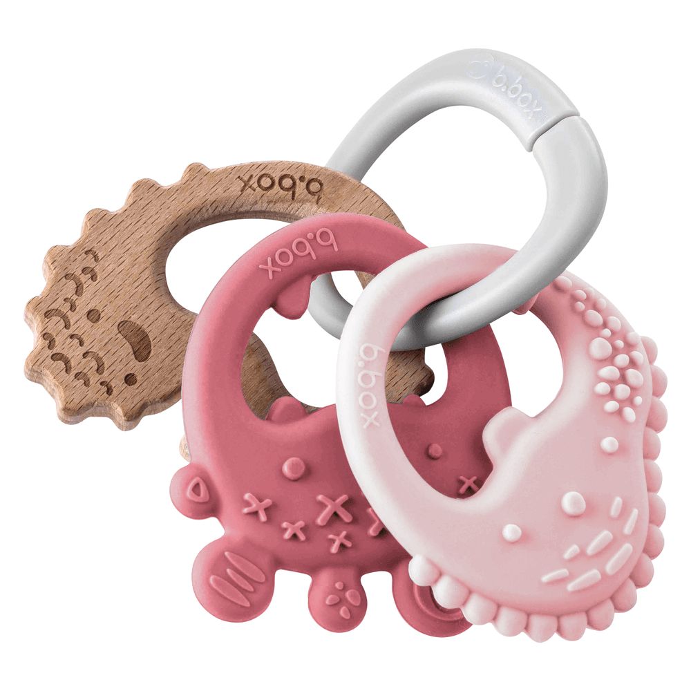 B.box - Trio Teether With Hanging Ring - Blush - 4pcs