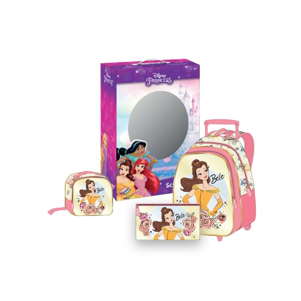 Disney - Princess "Belle" Kids 3-in-1 Box Set W/ 18" - Trolley School Bag, Lunch Bag & Pencil Case