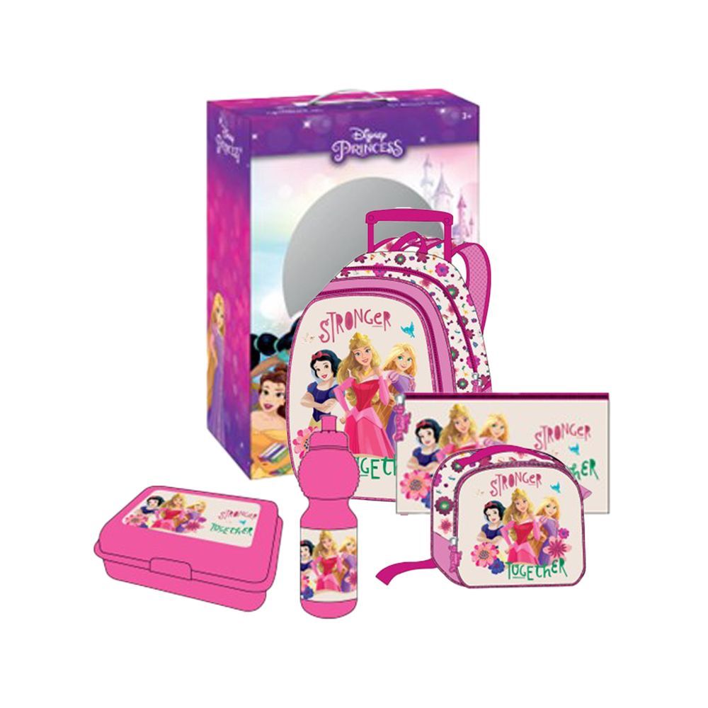 Disney - Princess Kids 5-in-1 Box Set W/ 18" - Trolley School Bag, Water Bottle, Lunch Box, Lunch Bag & Pencil Case