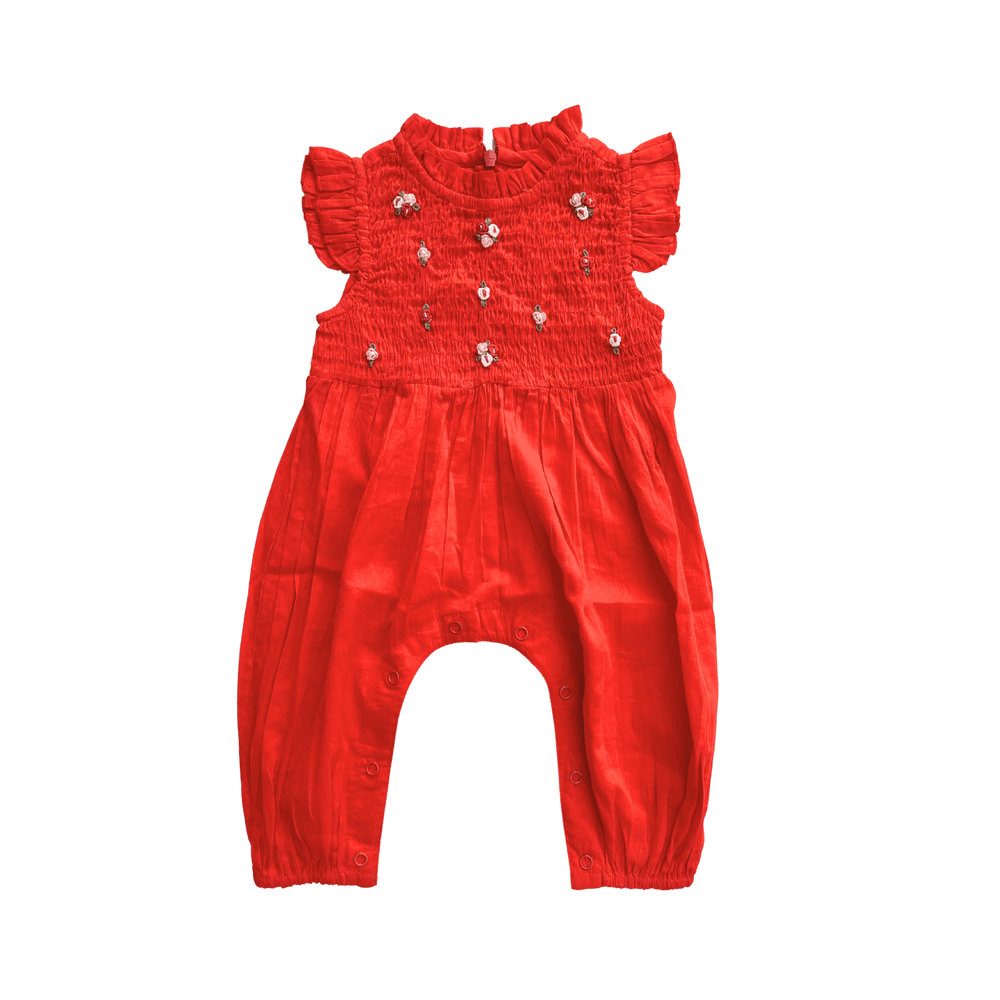 Next of Kin - Sienna Smocked Embroidered Jumpsuit - Red