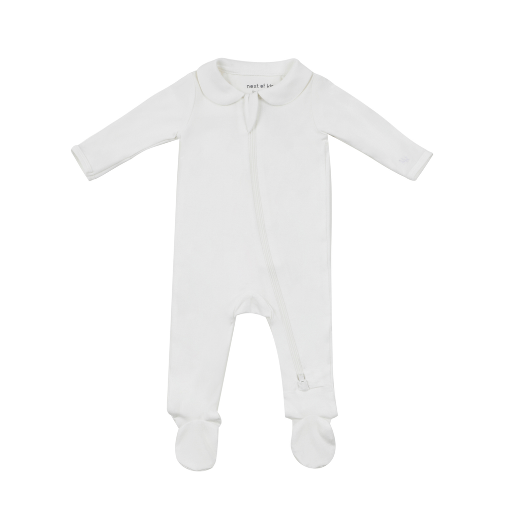 Next of Kin - Elliot Essential Zippy Peter Pan Collar Bamboo Onesie - White