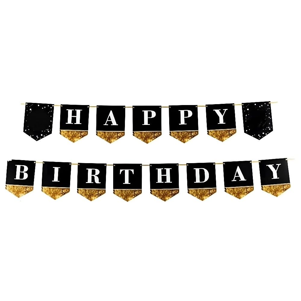 Funfiniti - Party Night Happy Birthday Banner - Black/Gold