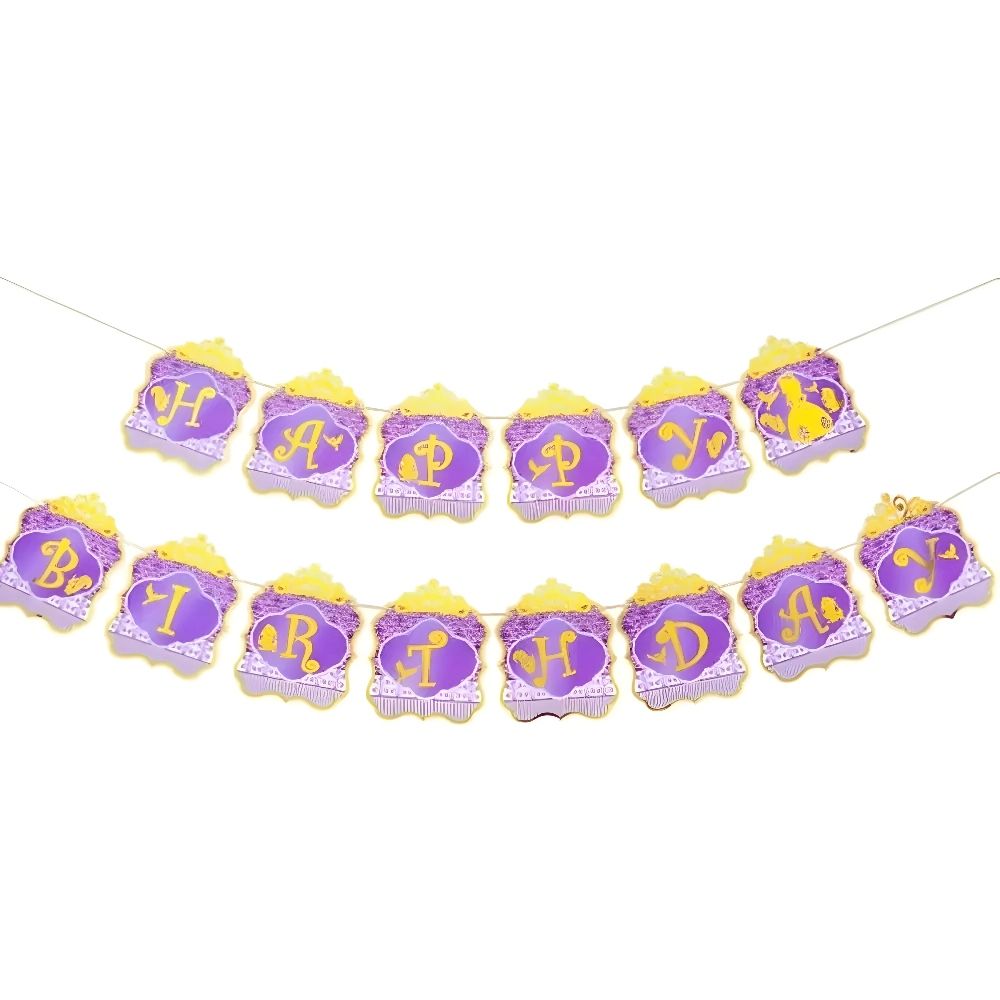 Funfiniti - Princess Happy Birthday Banner - Purple