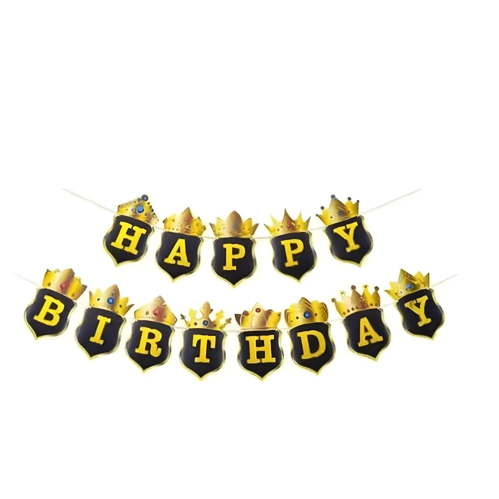 Funfiniti - Crown Happy Birthday Banner - Black/Gold