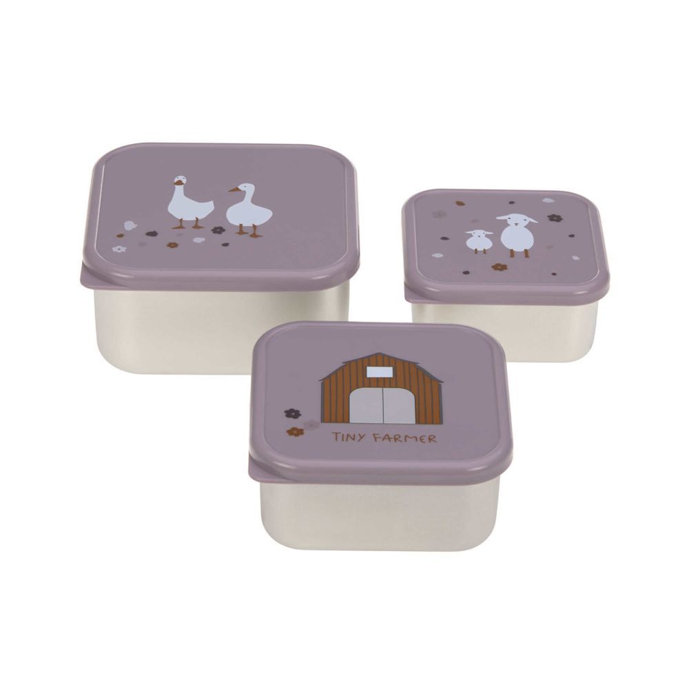 Lassig - Tiny Farmer Stainless Steel Snackbox Set - Lilac - 3 Pcs