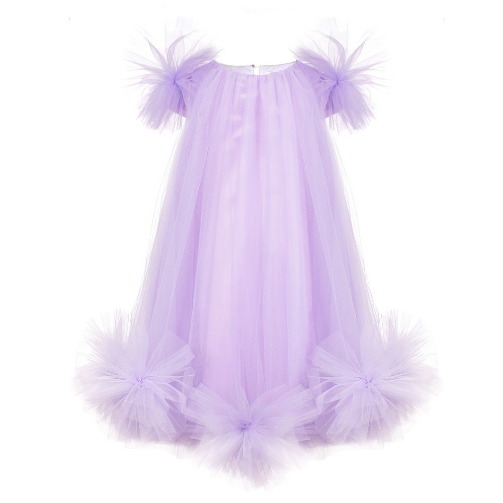 Unona - D'Art - Fluffy Mesh Dress W/ Pompoms - Lavender