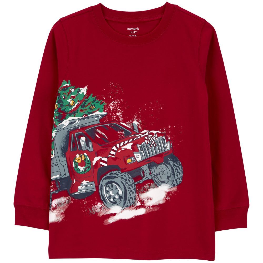 Carters - Monster Truck Christmas Jersey Tee - Red