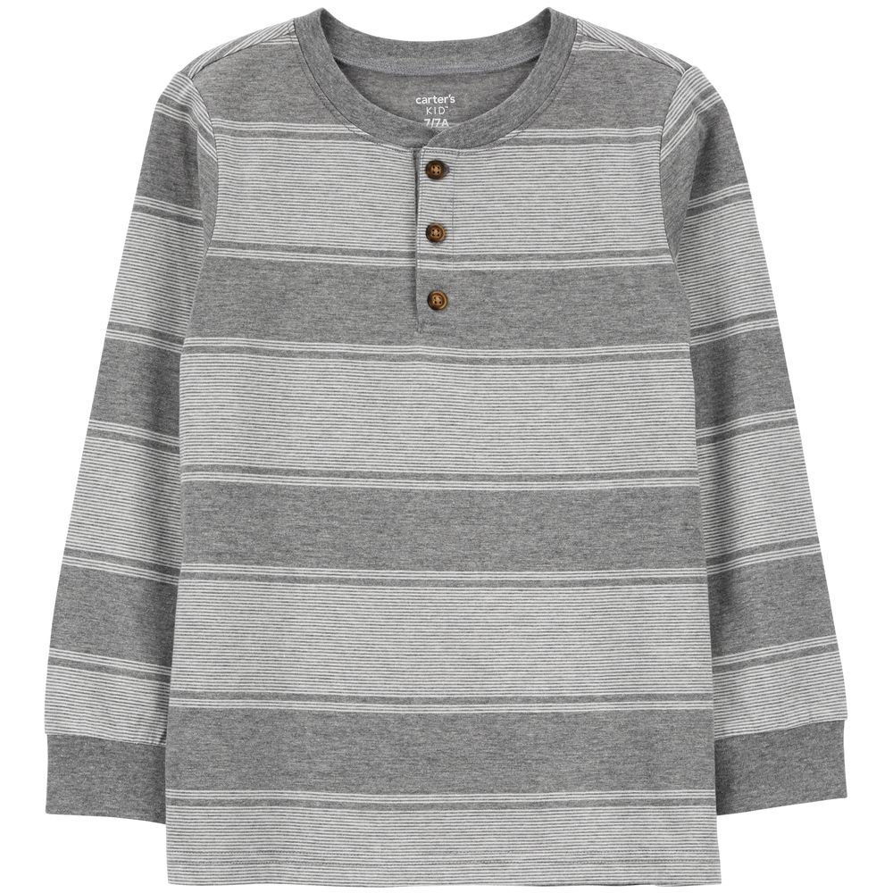 Carters - Boy's Striped Henley Tee - Grey