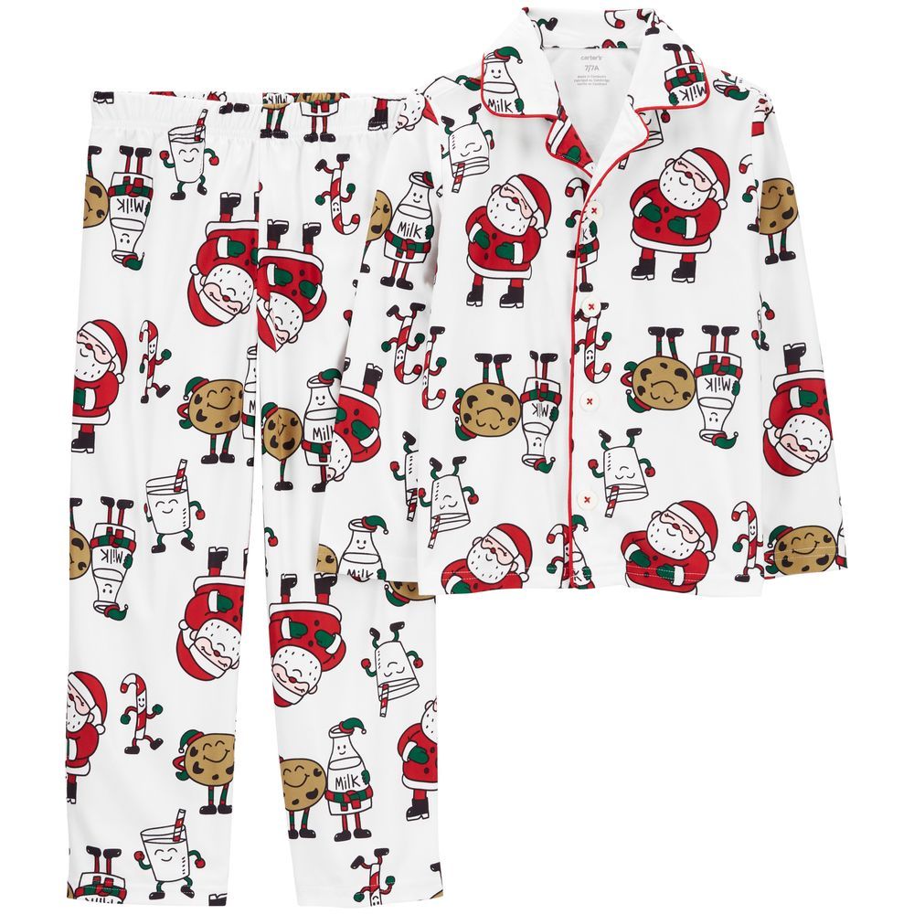 Carters - 2pc-Set - Kids Santa & Cookies Coat Style Pyjama Suit - White