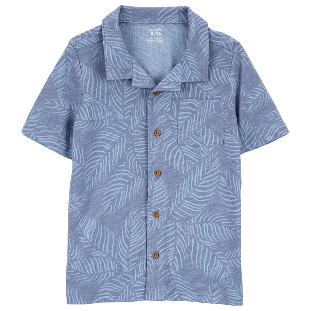 Carters - Boys Palm Tree Button-Front Shirt - Blue