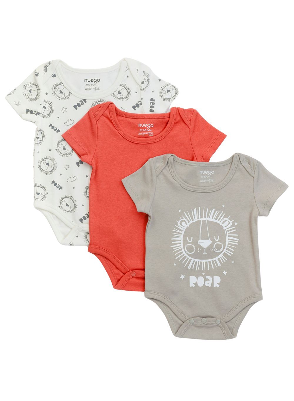 Nuego - Bodysuit/Onesies For Baby Boy - 3pc Set - Brown, White & Grey