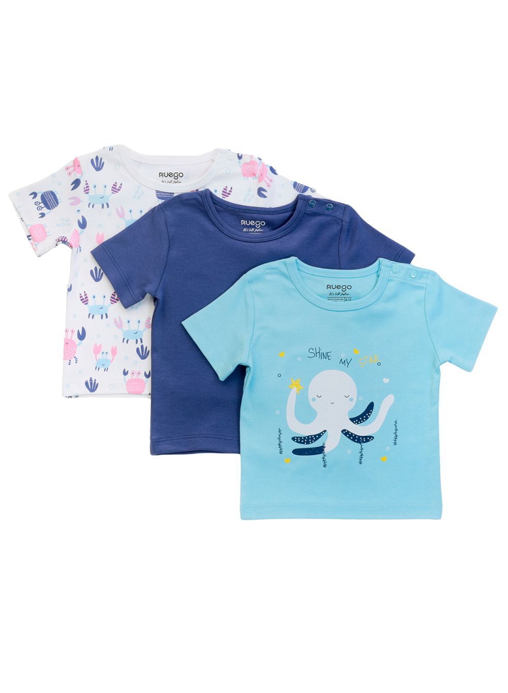 Nuego - T-Shirt For Baby Boy/Toddler - 3pc Set - Blue & White