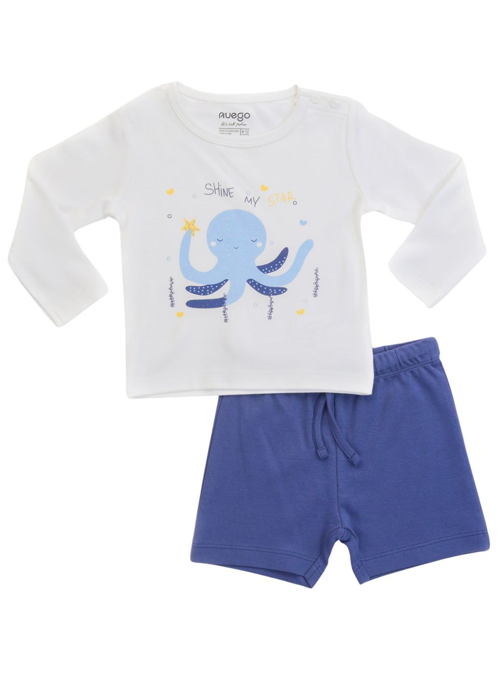 Nuego - Long Sleeve T-shirt & Shorts Set For Boys - White & Blue