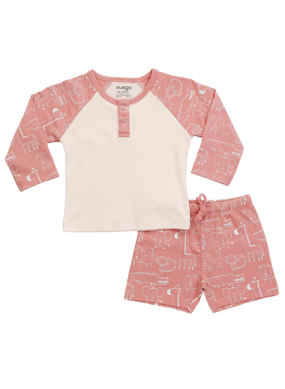 Nuego - 2pc-Set - Baby Boy T-Shirt And Pyjamas - Brown/Pink