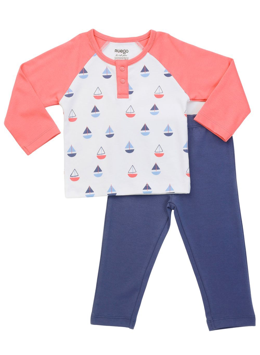 Nuego - 2pc-Set - Baby Boy T-Shirt And Pyjamas - Blue/White/Red