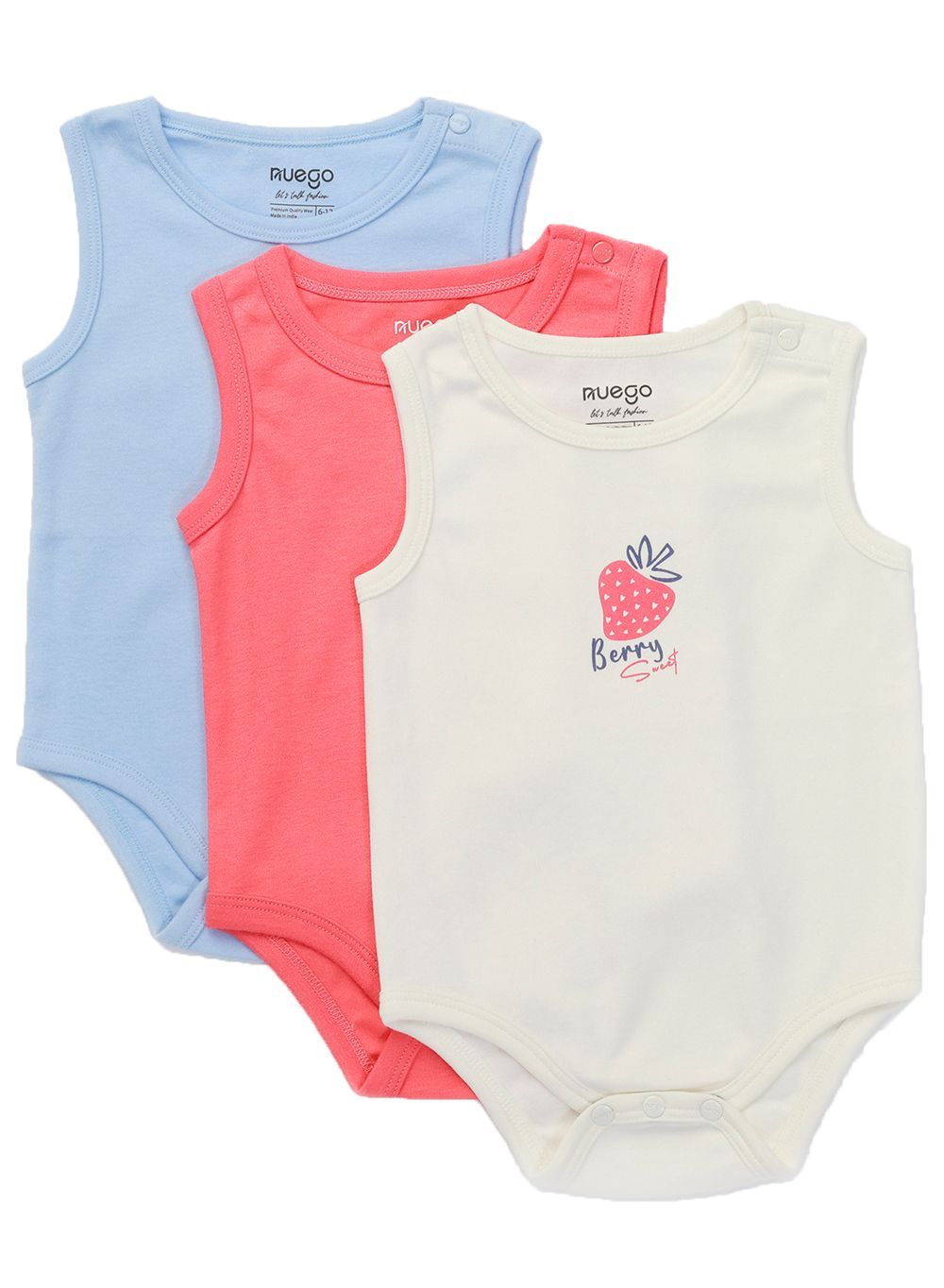 Nuego - 3pc-Set - Baby Girl Bodysuits - Red/Blue/White