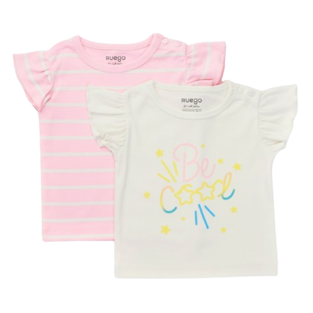 Nuego - 2pc-Set - Baby Girl Short Sleeve T-Shirt - Pink/White