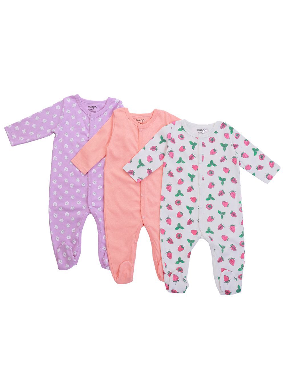 Nuego - 3pc-Set - Baby Girl Sleepsuits - Purple/Pink/White