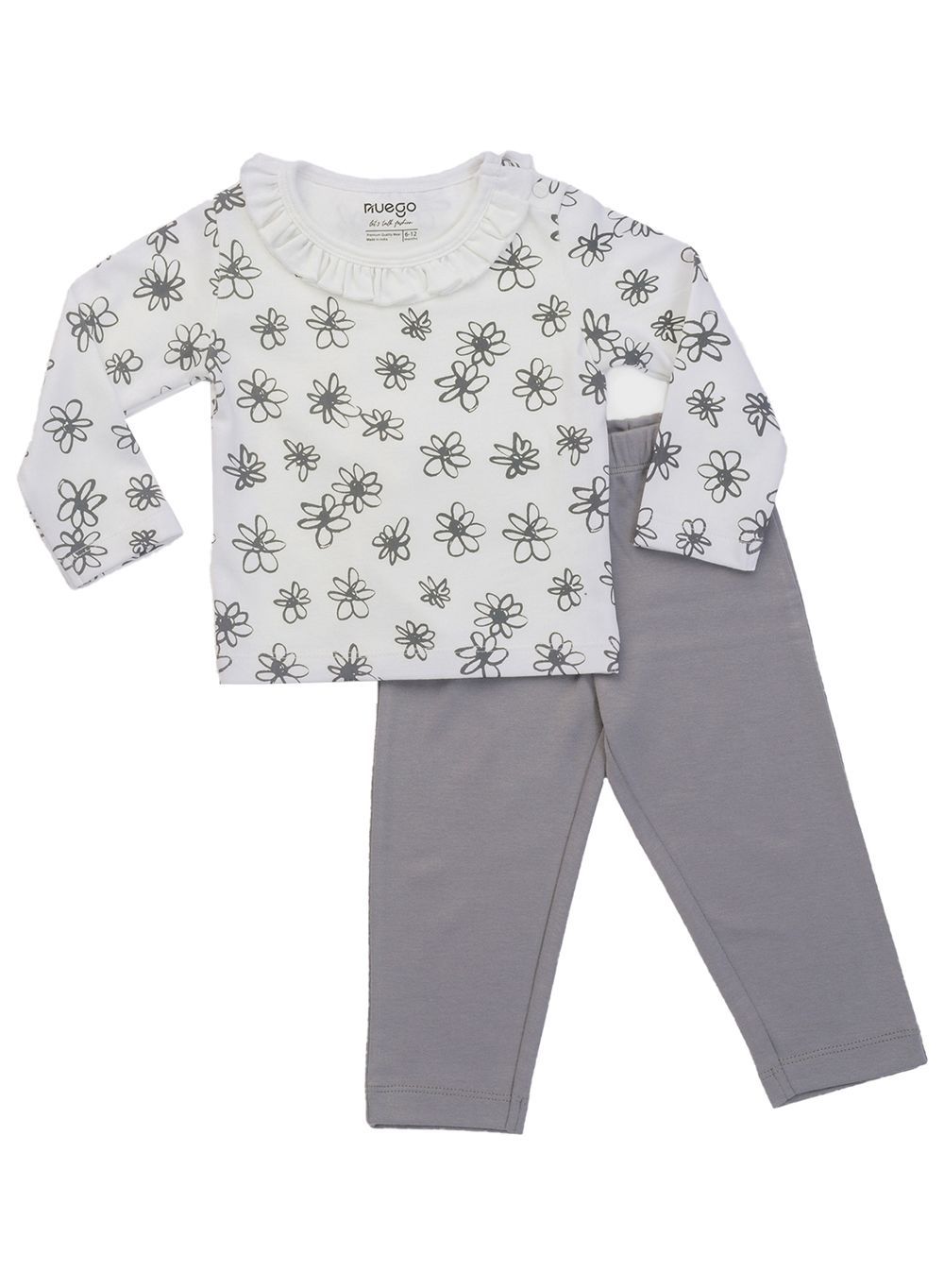 Nuego - 2pc-Set - Baby Girls Cotton Top And Leggings - Grey/White