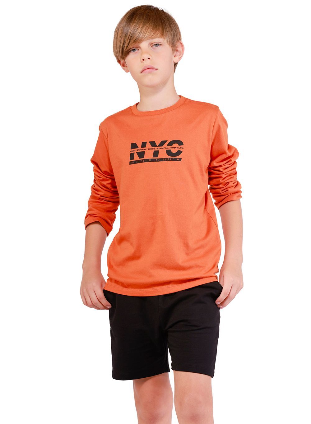 Nuego - NYC Printed Long Sleeves T-Shirt - Orange