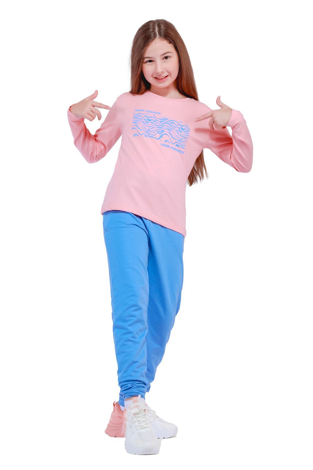 Nuego - Kids Girl T-Shirt and Joggers Set - Blue & Pink