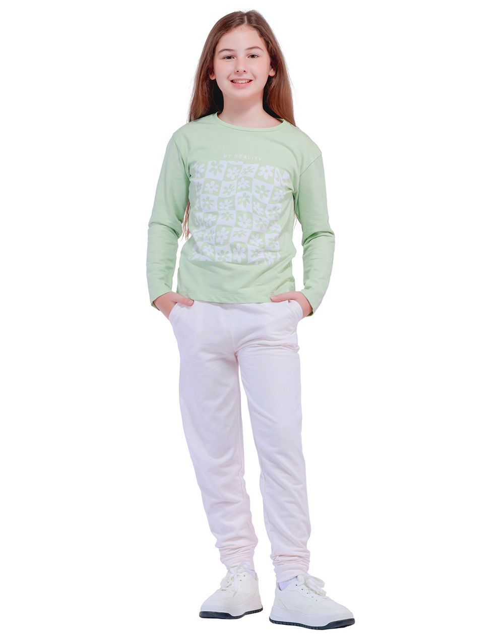 Nuego - Kids Girl T-Shirt and Joggers Set - Green & White