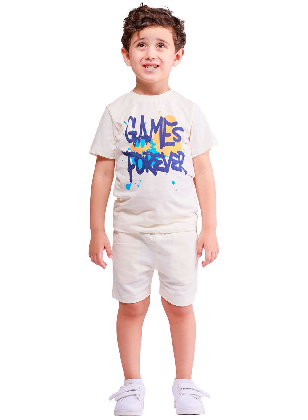 Nuego - 2pc-Set - Boy's Games Forever Printed T-Shirt And Shorts - White