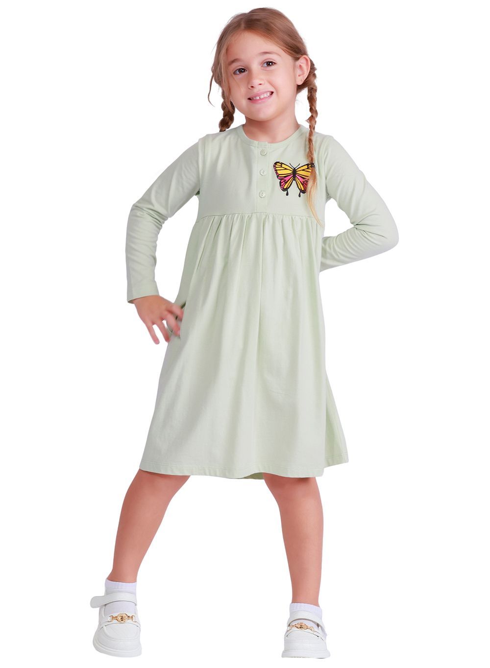 Nuego - Girl's Long Sleeve Midi Dress - Green