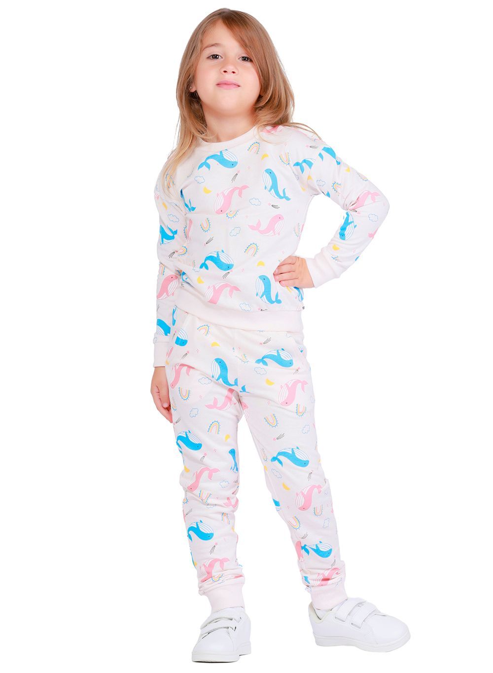 Nuego - 2pc-Set - Character Printed Girl's T-Shirt And Joggers - Off White