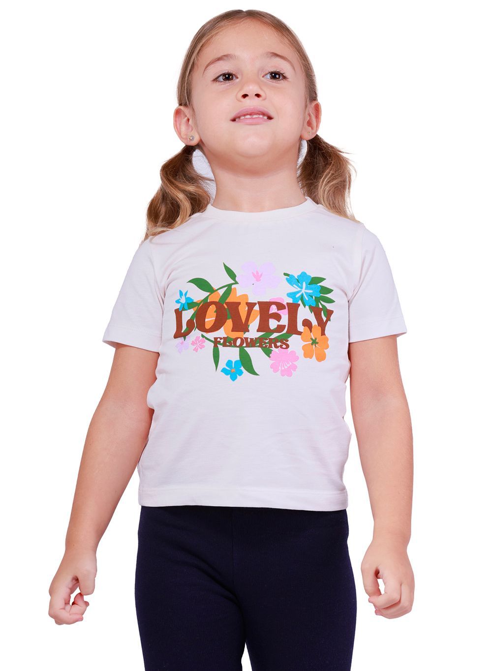 Nuego - Girls Lovely Flowers Printed T-Shirt - White