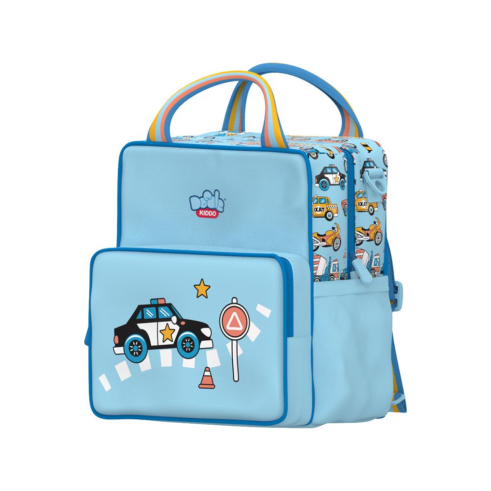 Doodle Kiddo - 2-in-1 Cars And Trucks Backpack Lunch Bag - Blue