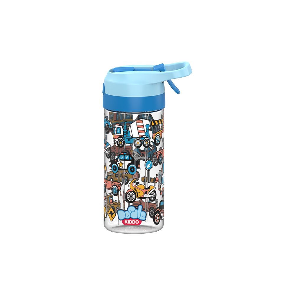 Doodle Kiddo - Cars And Trucks Themed Water Bottle With Spray - 420 ml