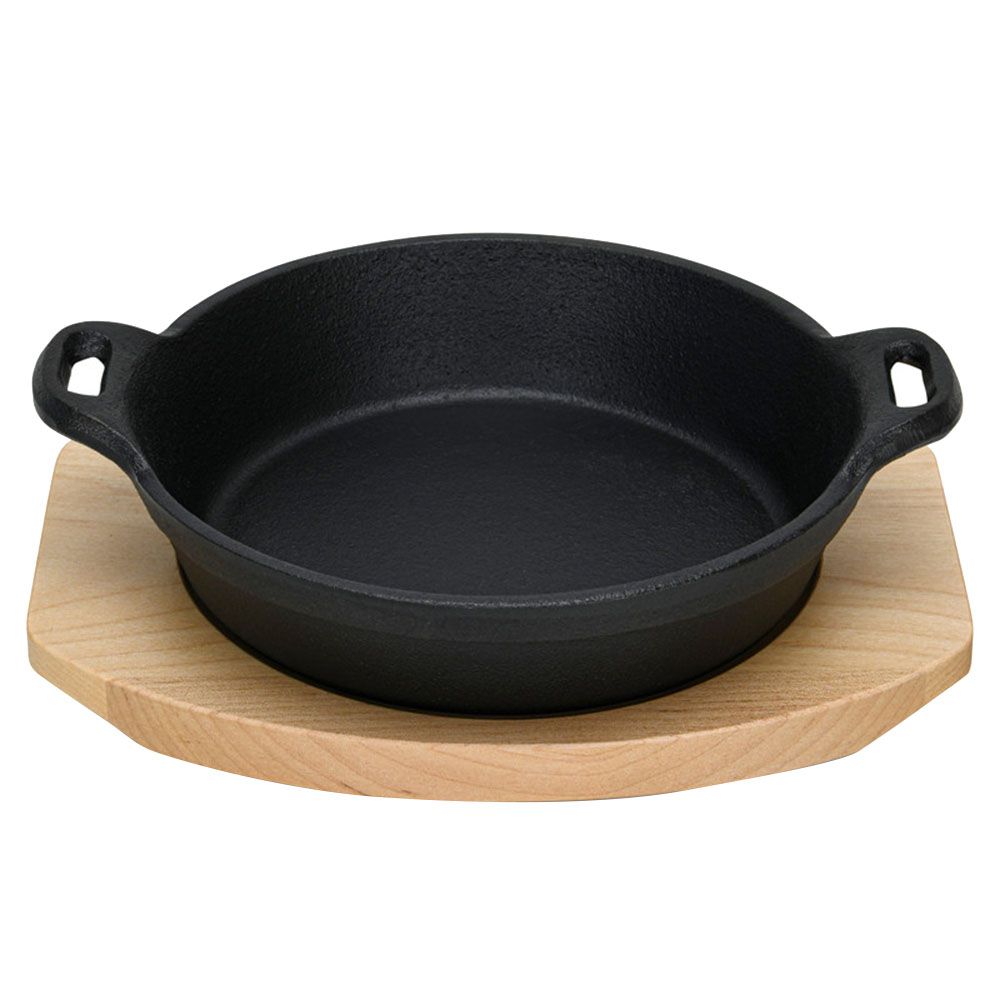 Fissman - Cast Iron Pan With Wooden Tray - Black - 18x4.4 cm