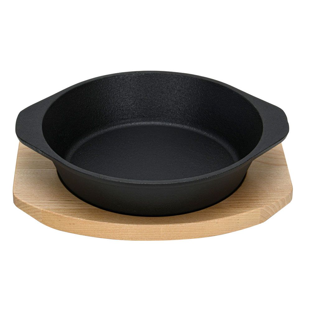 Fissman - Cast Iron Pan With Wooden Tray - Black - 19x4.7 cm