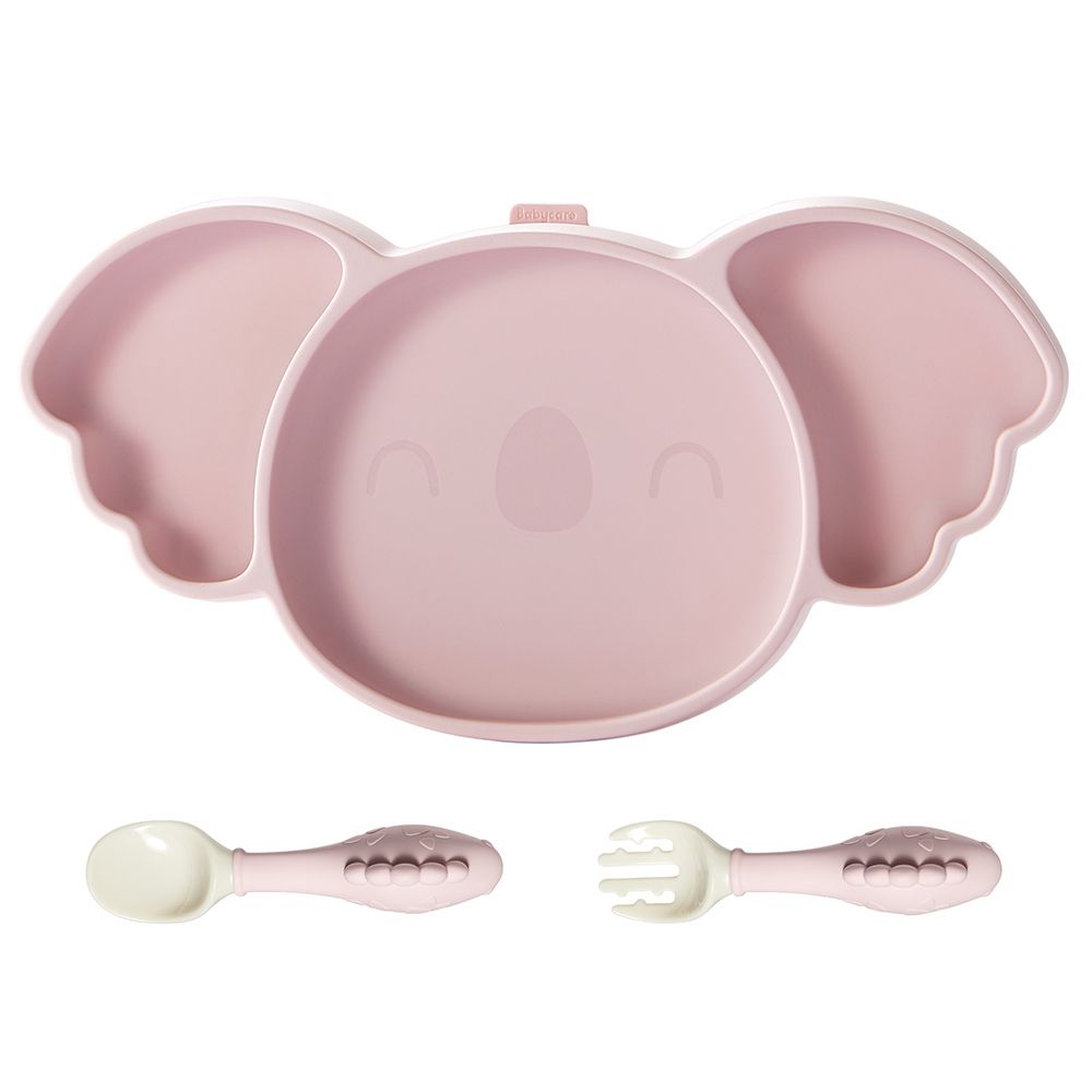 Babycare - Silicone Divided Plate Set - Weir Powder Pink