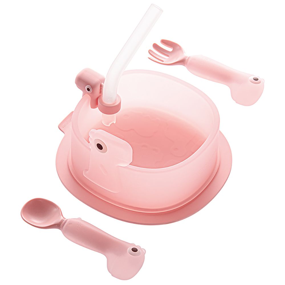 Babycare - Silicone Suction Bowl with Spoon & Fork - Powder Pink - 3 Pcs