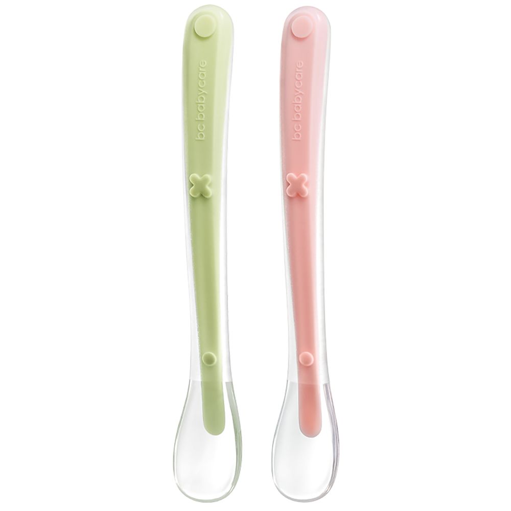 Babycare - Baby Silicone Spoons - Lavender Green/Pink - 2 Pcs