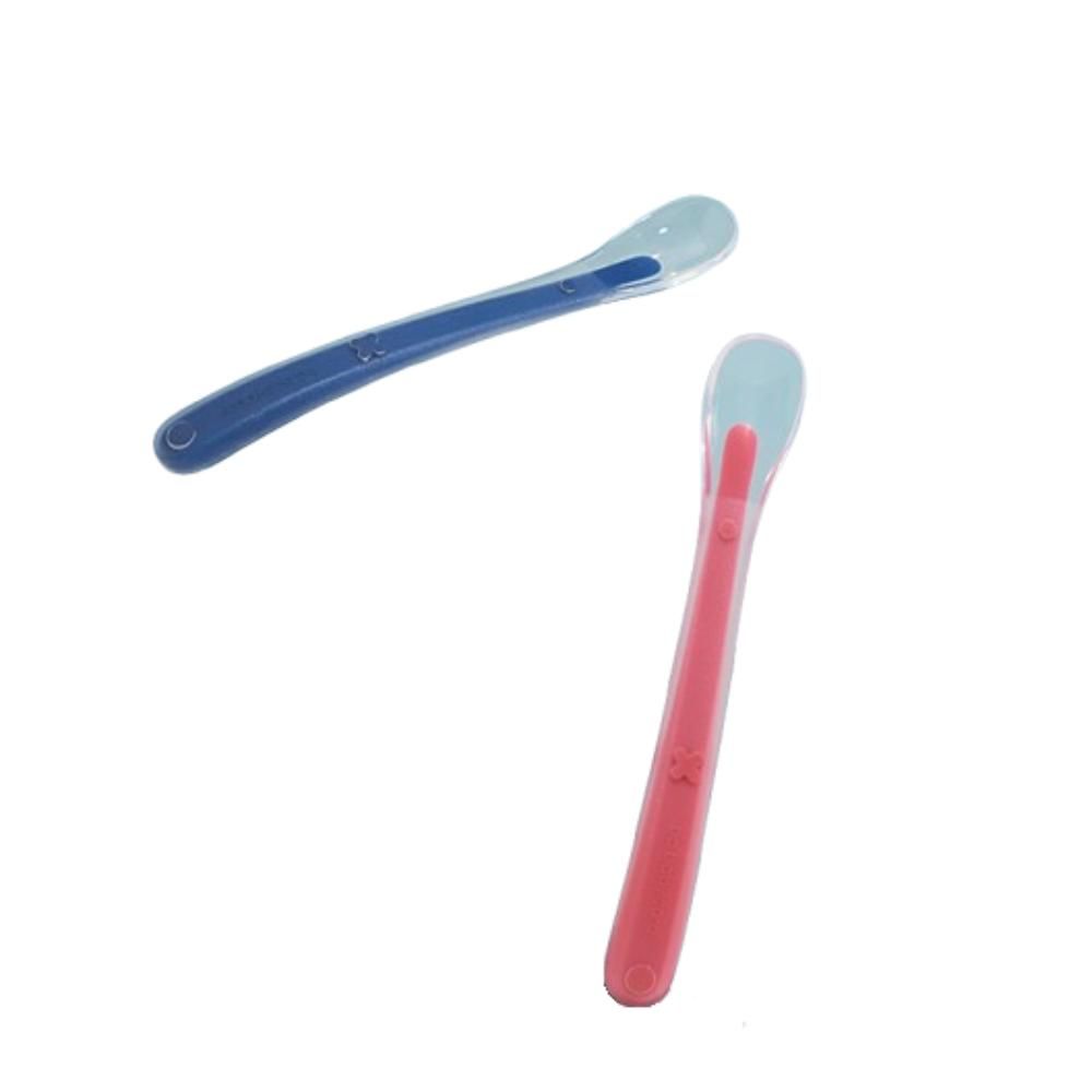 Babycare - Colomae Silicone Feeding Spoon Set - Blue/Red - 2 Pcs