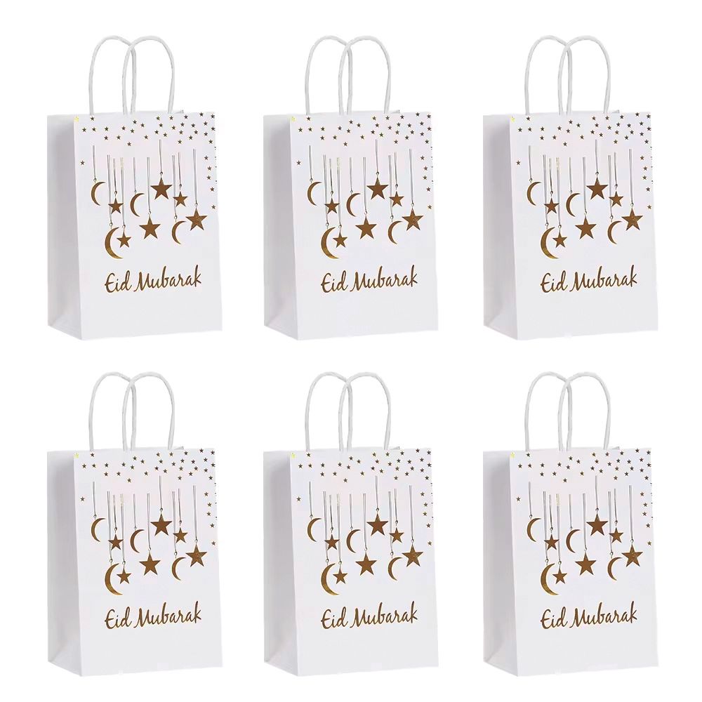 Brain Giggles - Eid Mubarak Gift Bags With Handle - White - Pack of 6 - L