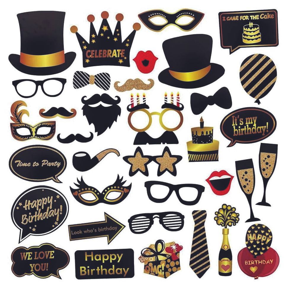 BrainGiggles - Birthday Photo Booth Props Set - Pack of 1 - 30 Pcs