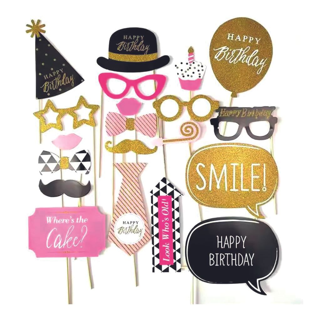 BrainGiggles - Birthday Photo Booth Props Kit - Pack of 1 - 20 Pcs