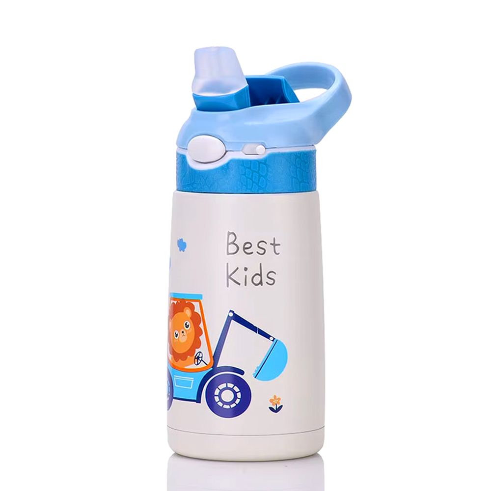 Brain Giggles - Stainless Steel Best Kids Water Bottle With Straw And Handle - Blue - 400ml