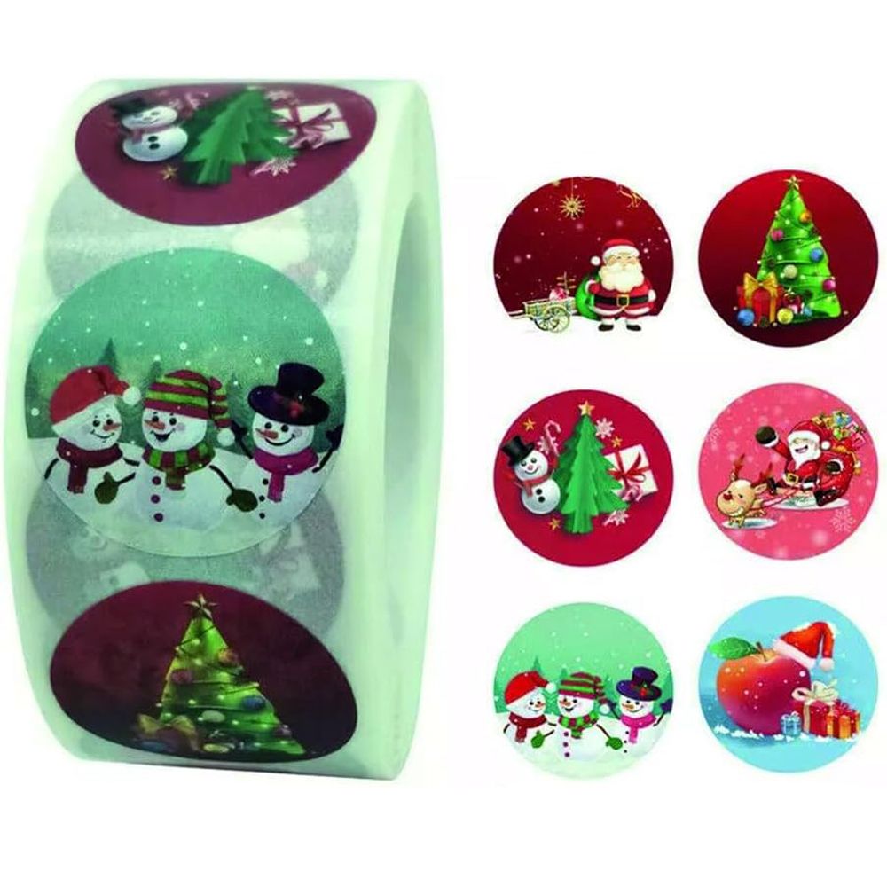 Brain Giggles - Christmas Adhesive Paper Packing Stickers Roll - 500 Pcs