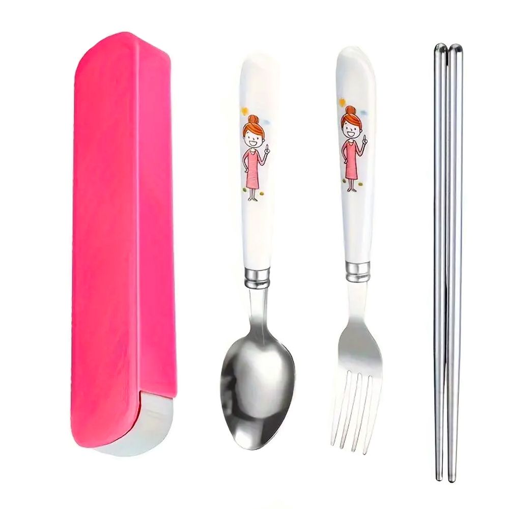 Brain Giggles - Kids Cutlery Set With Case - Red - 4 Pcs