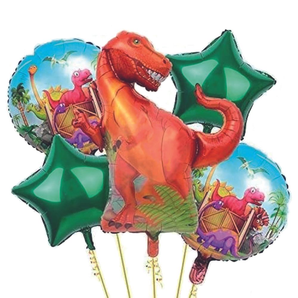 BrainGiggles - Dinosaur Themed Birthday Party Decorations Foil Balloons Set - 5 Pcs