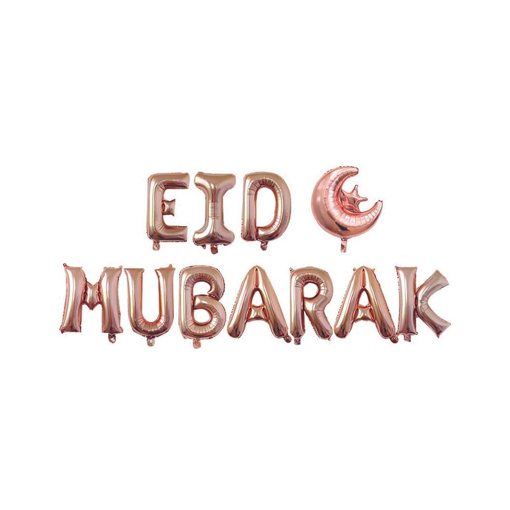 Brain Giggles - Eid Mubarak With Star & Moon Foil Balloon Set - Rose Gold