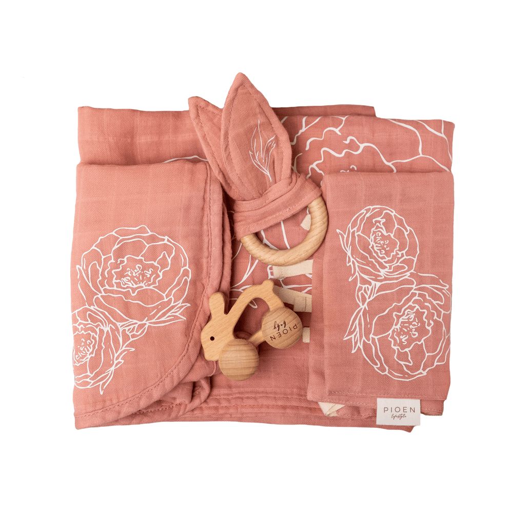 Pioen Baby - Baby Organic Cotton Gift Set - Dark Pink - 5 Pcs