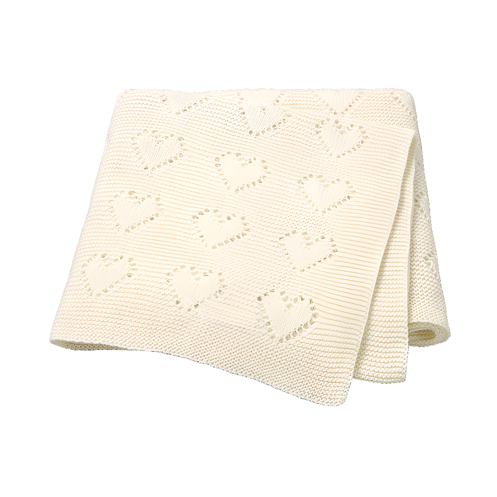 Issy & Lilo - Organic Knitted Heart Blanket - Cream