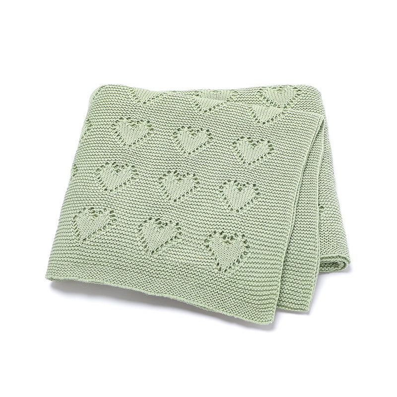 Issy & Lilo - Organic Knitted Heart Blanket - Sage Green