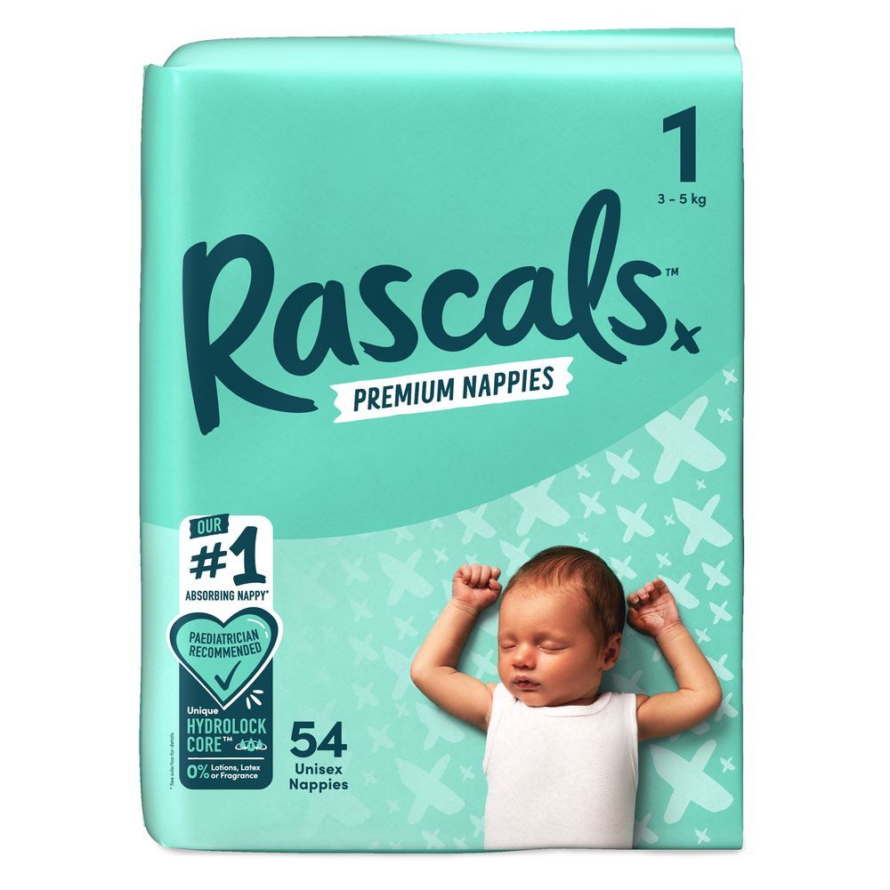 Rascals - Premium Baby Diapers - Size 1 - 3-5 kg - 54 Pcs